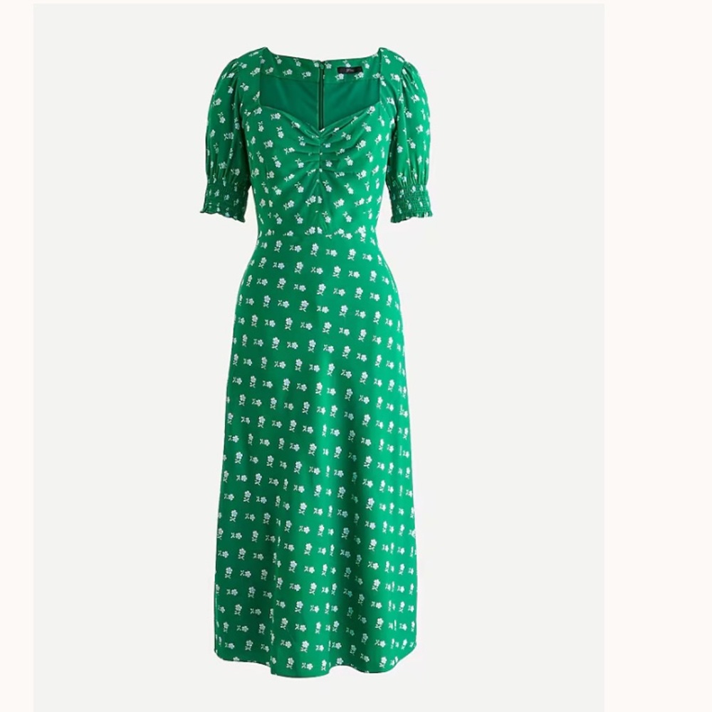 J. Crew Bandana Flowers Print Sweetheart Puff Sleeve Dress Sz 2 w MEASUREMENTS